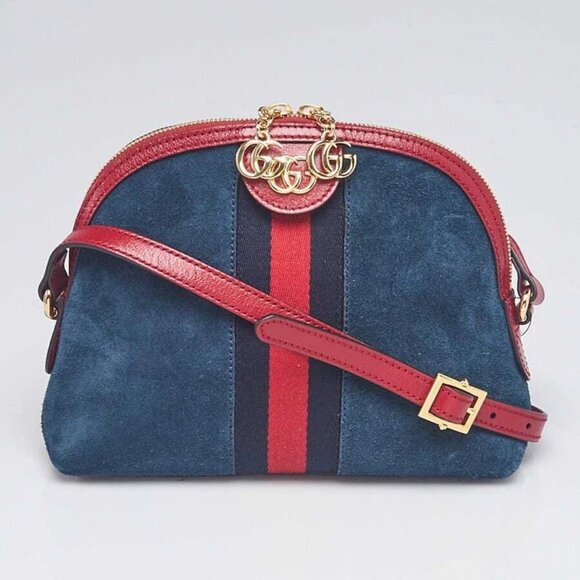 Gucci Blue Suede and Leather Vintage Web Ophidia Small Shoulder Bag - Picture 1 of 11